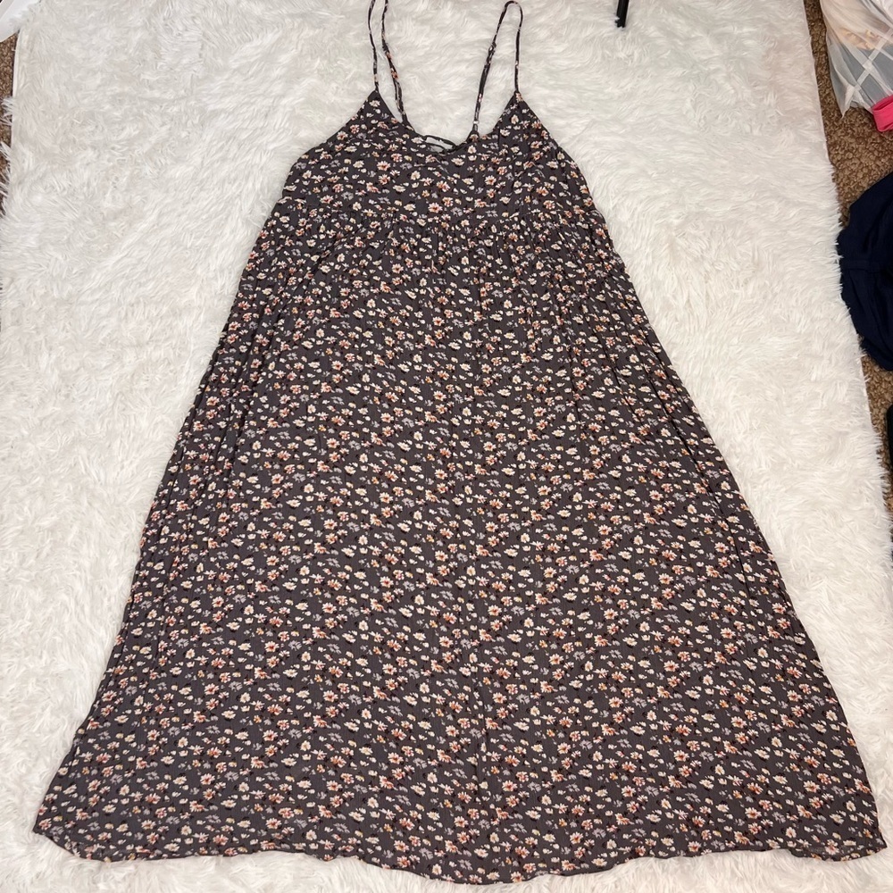 Gray Ditsy Floral V-Neck Spaghetti Strap Sleeveless Summer Sundress Women’s 3X